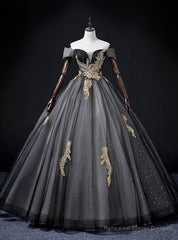 Black Off the Shoulder Sequins Appliques Quinceanera Dress