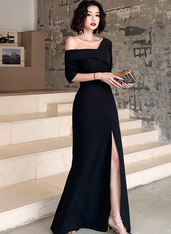 Black One Shoulder Slit Long Classy Evening Dress, Black Classy Dress Classy Prom Dress Secondary image