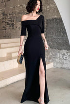 Black One Shoulder Slit Long Classy Evening Dress, Black Classy Dress Classy Prom Dress