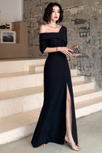 Black One Shoulder Slit Long Classy Evening Dress, Black Classy Dress Classy Prom Dress