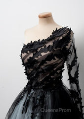 Black One Shoulder Tulle Long Evening Prom Dress Evening Dress