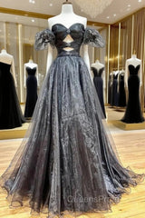 Black Organza Off the Shoulder Pleats Evening Prom Dress