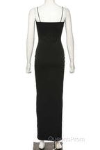 Black Party Dress, Gorgeous Spaghetti-Straps Mermaid Evening Prom Dress Long With Split Evening gowns