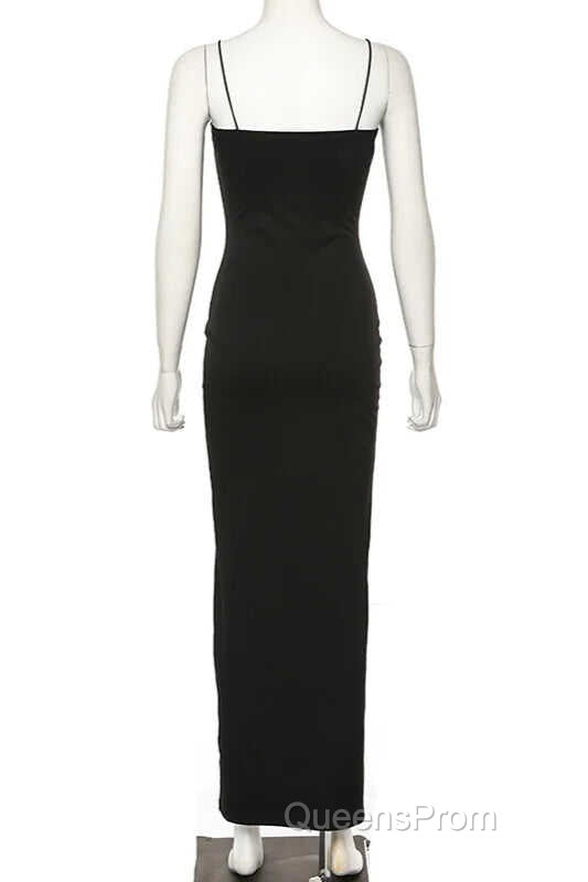 Black Party Dress, Gorgeous Spaghetti-Straps Mermaid Evening Prom Dress Long With Split Evening gowns