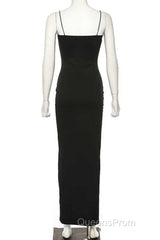 Black Party Dress, Gorgeous Spaghetti-Straps Mermaid Evening Prom Dress Long With Split Evening gowns