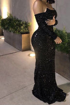 Black Classy Prom Dress, Graduation Party Dress, Classy Prom Dress Sequins