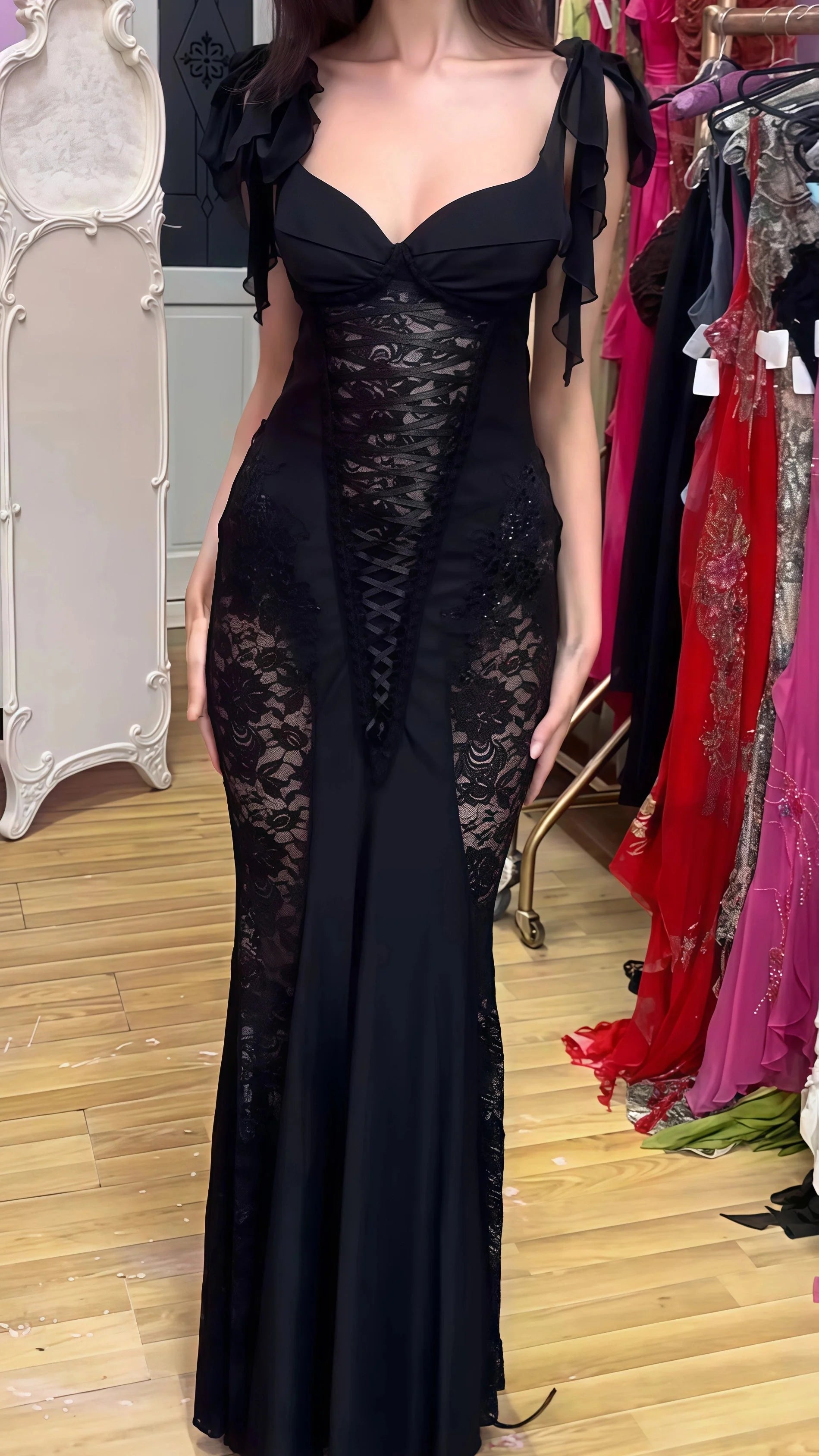 Black Classy Prom Dress, Lace Mermaid Classy Evening Birthday Dress