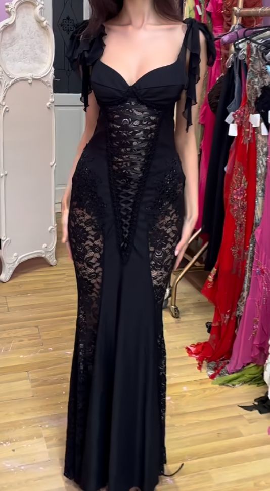 Black Classy Prom Dress, Lace Mermaid Classy Evening Birthday Dress