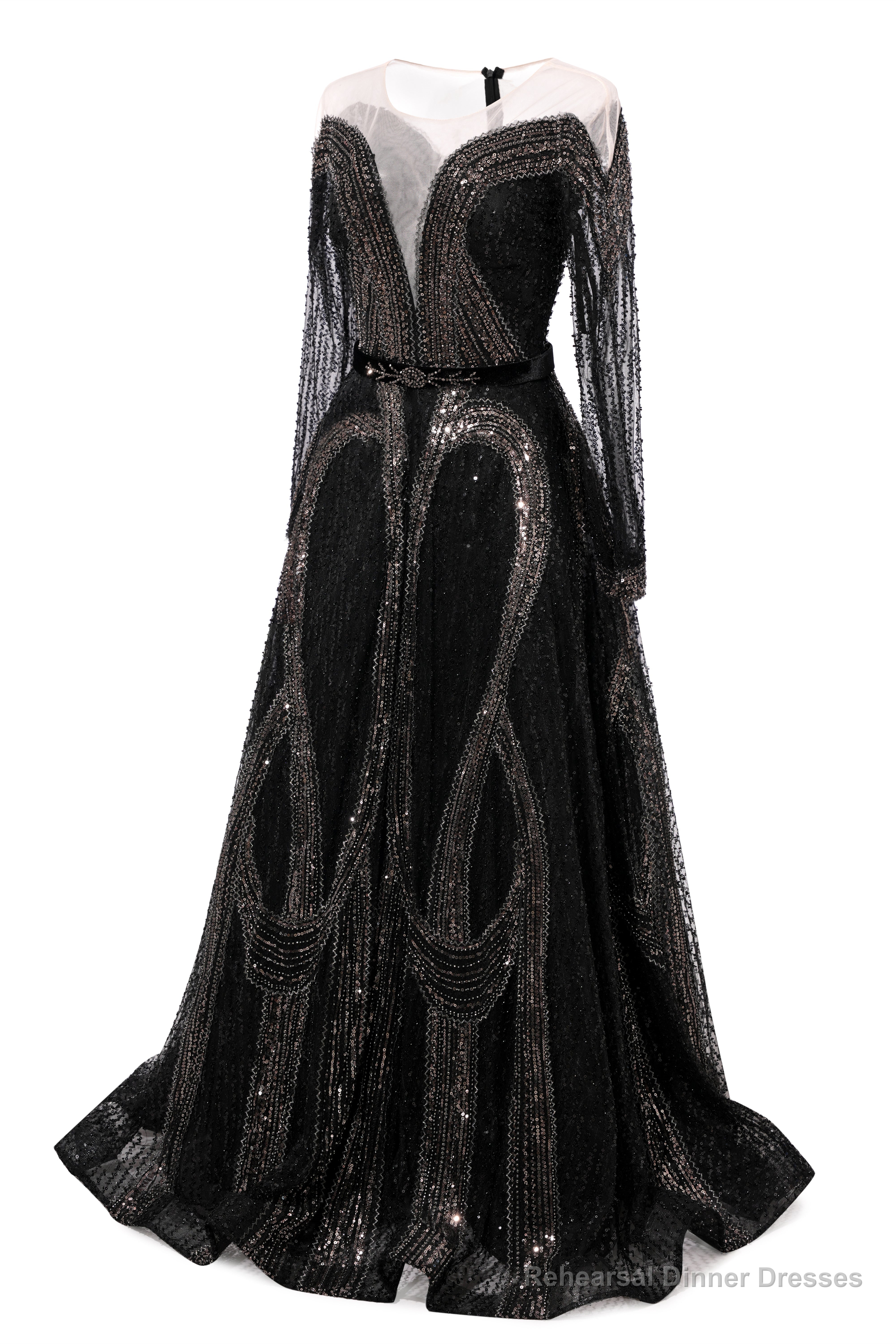 Black Prom Dresses A-line Heavily Beading Long Sleeves Women Evening Dresses Secondary image