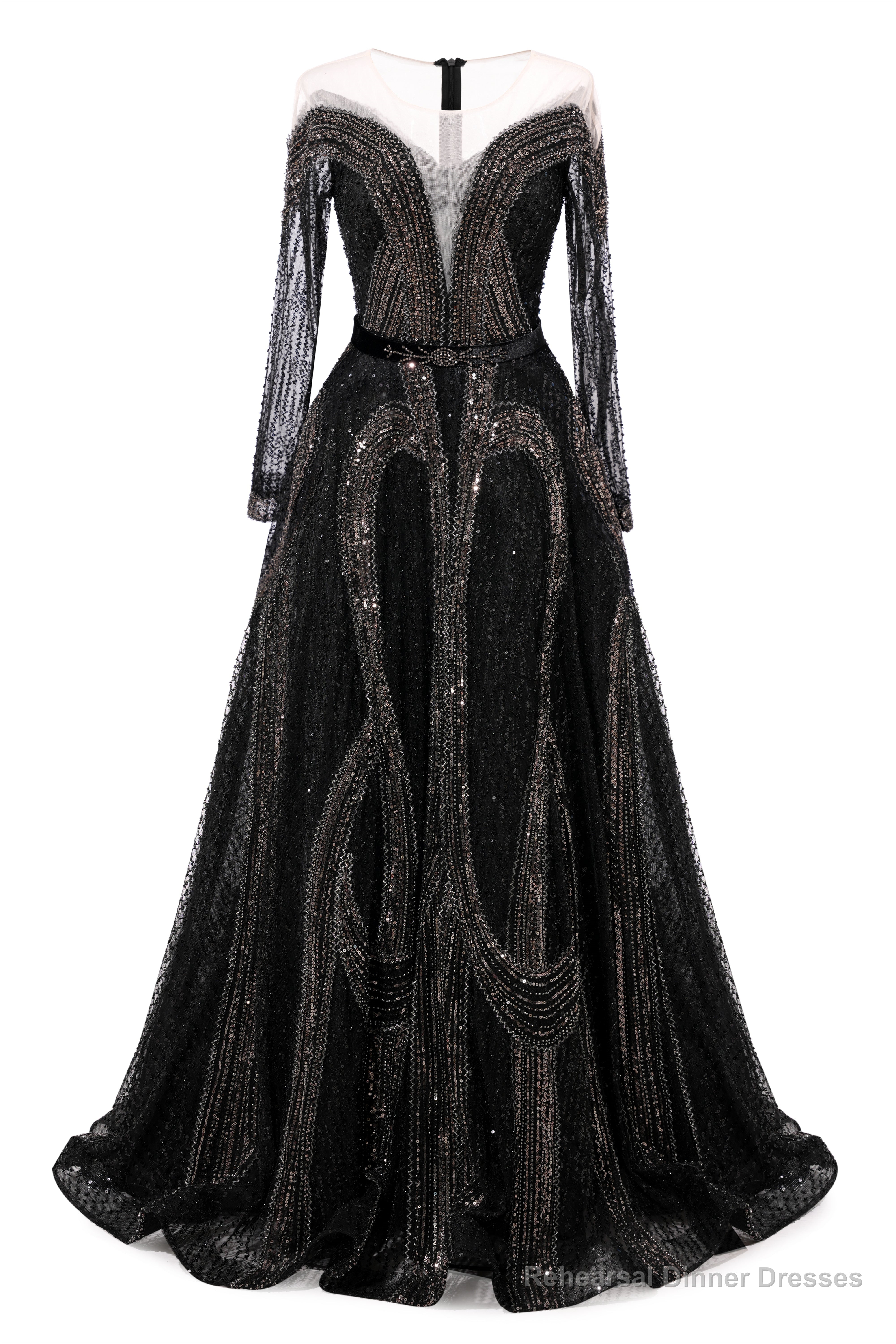Black Prom Dresses A-line Heavily Beading Long Sleeves Women Evening Dresses Main image