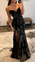 Black Classy Prom Dress, Sweetheart Lace Mermaid Classy Prom Dress