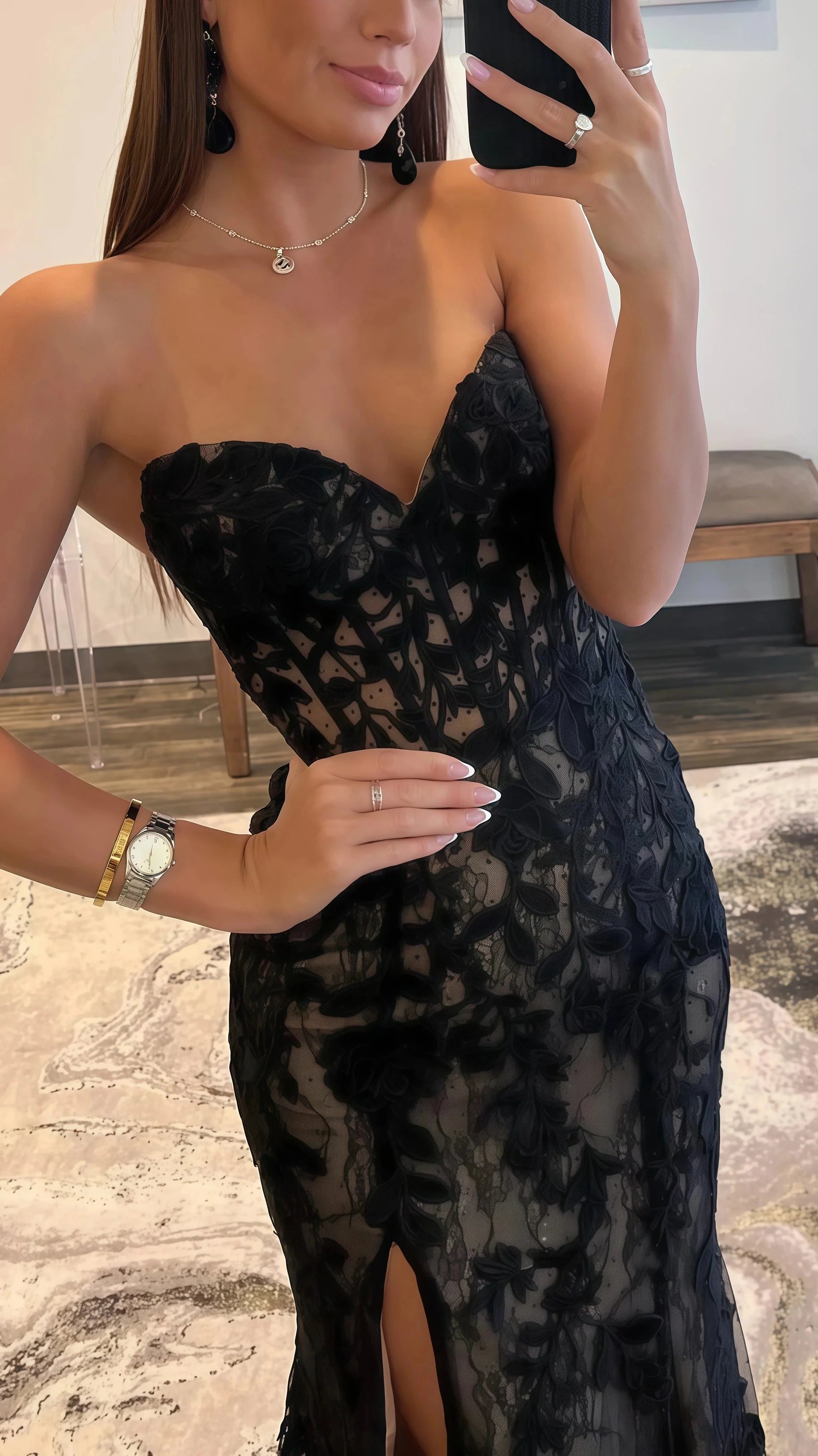 Black Classy Prom Dress, Sweetheart Lace Mermaid Classy Prom Dress