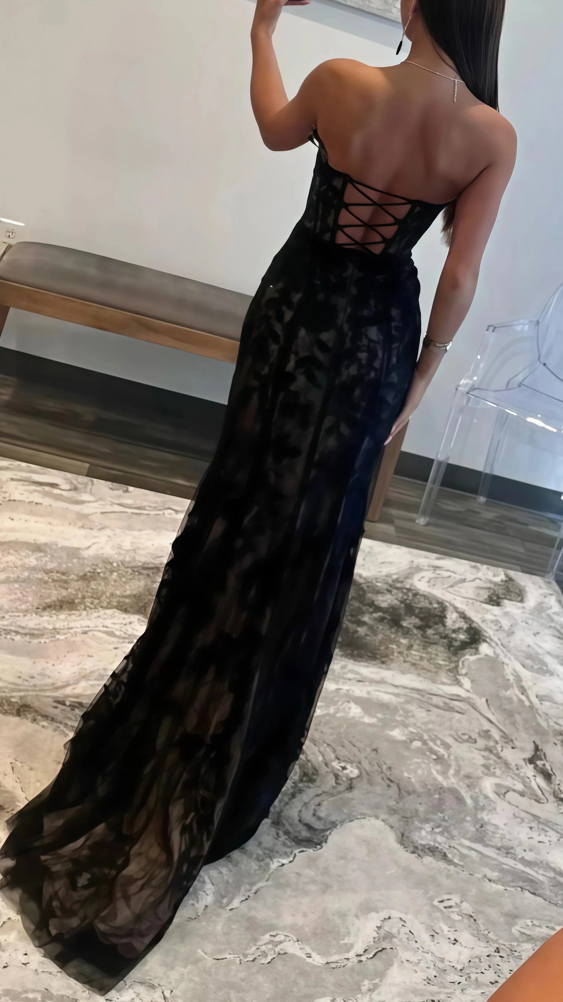 Black Classy Prom Dress, Sweetheart Lace Mermaid Classy Prom Dress