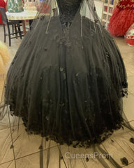 Black Quinceanera Dress with Flowers,Long Sweet 16 Dress