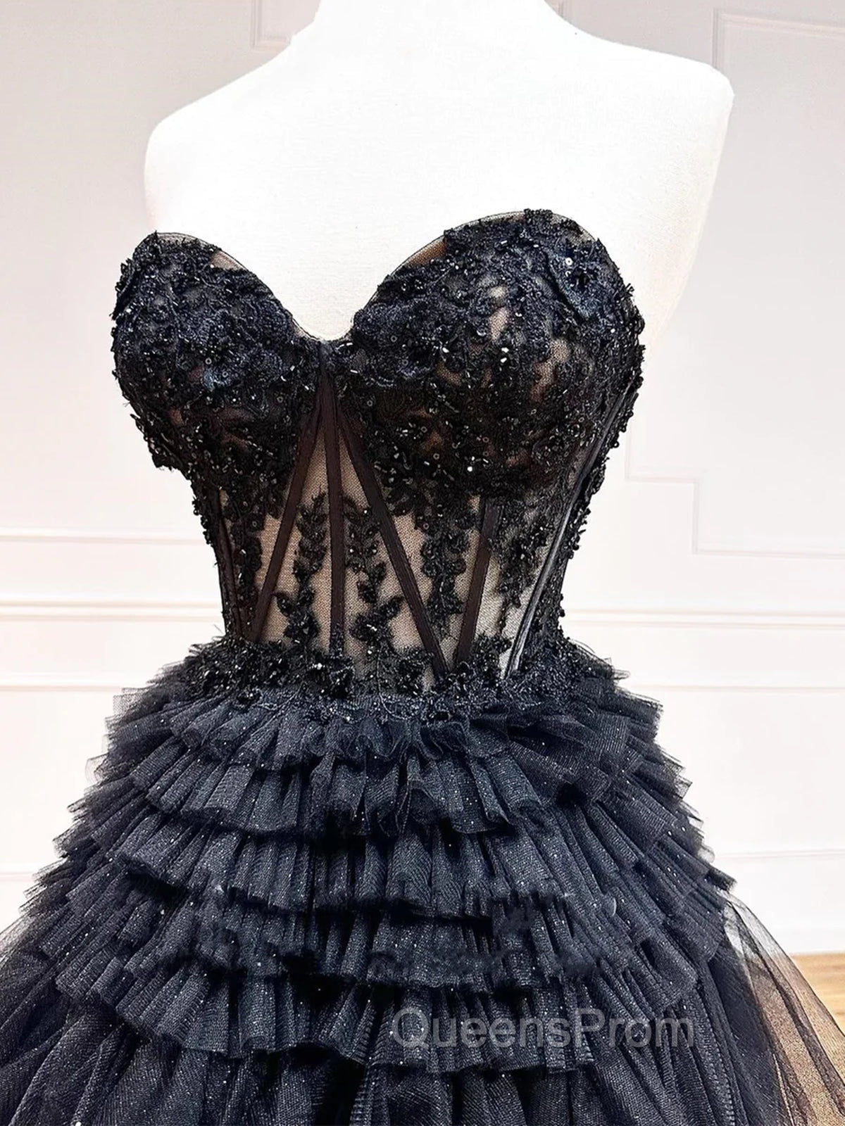 Black Red Purple Lace Evening Prom Dress, Black Red Purple Lace Evening Dress Secondary image