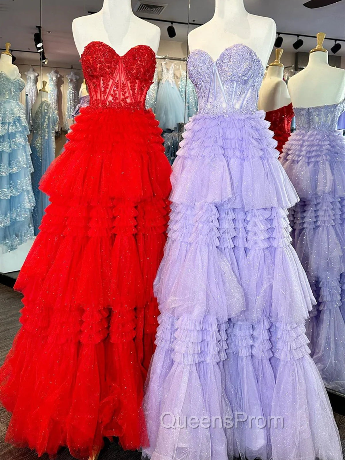 Black Red Purple Lace Evening Prom Dress, Black Red Purple Lace Evening Dress