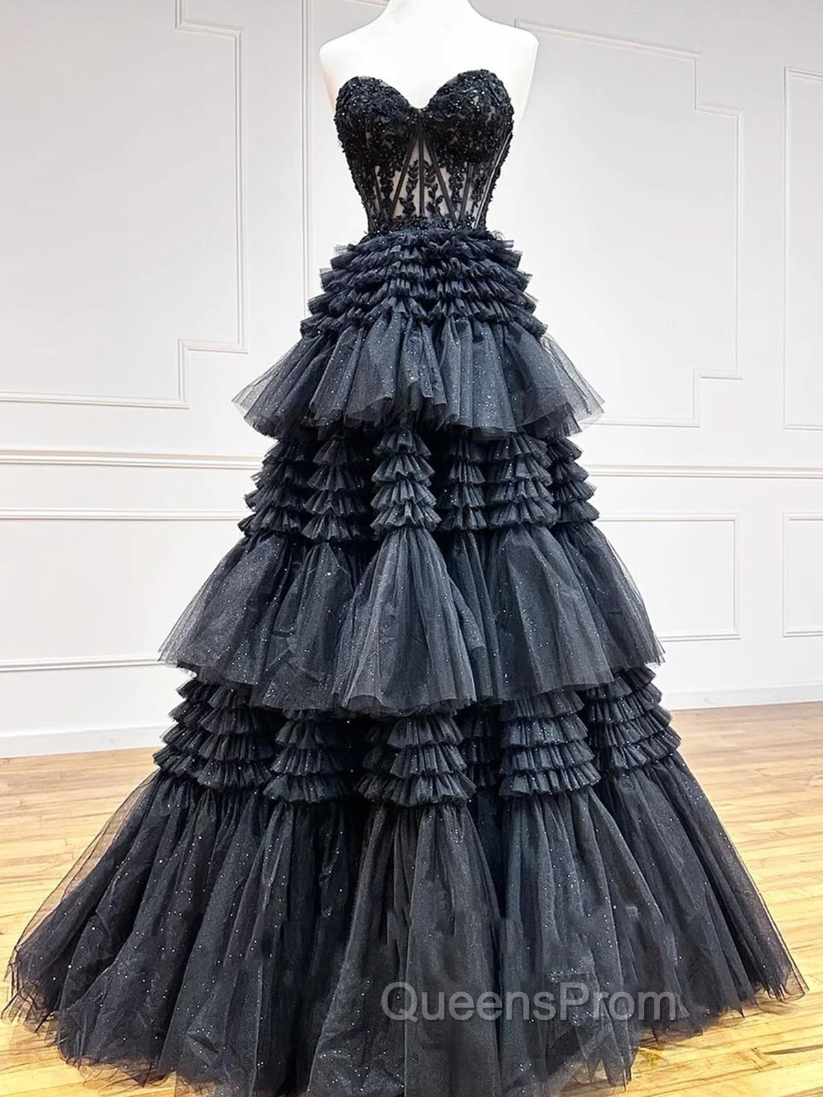 Black Red Purple Lace Evening Prom Dress, Black Red Purple Lace Evening Dress Main image