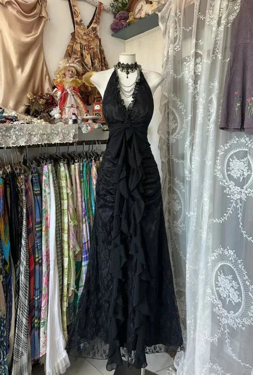 Black/Red Sweet Vintage Fashion Backless Long A-Line Chiffon Tulle Ball Gown Classy Evening Dress Birthday Dress