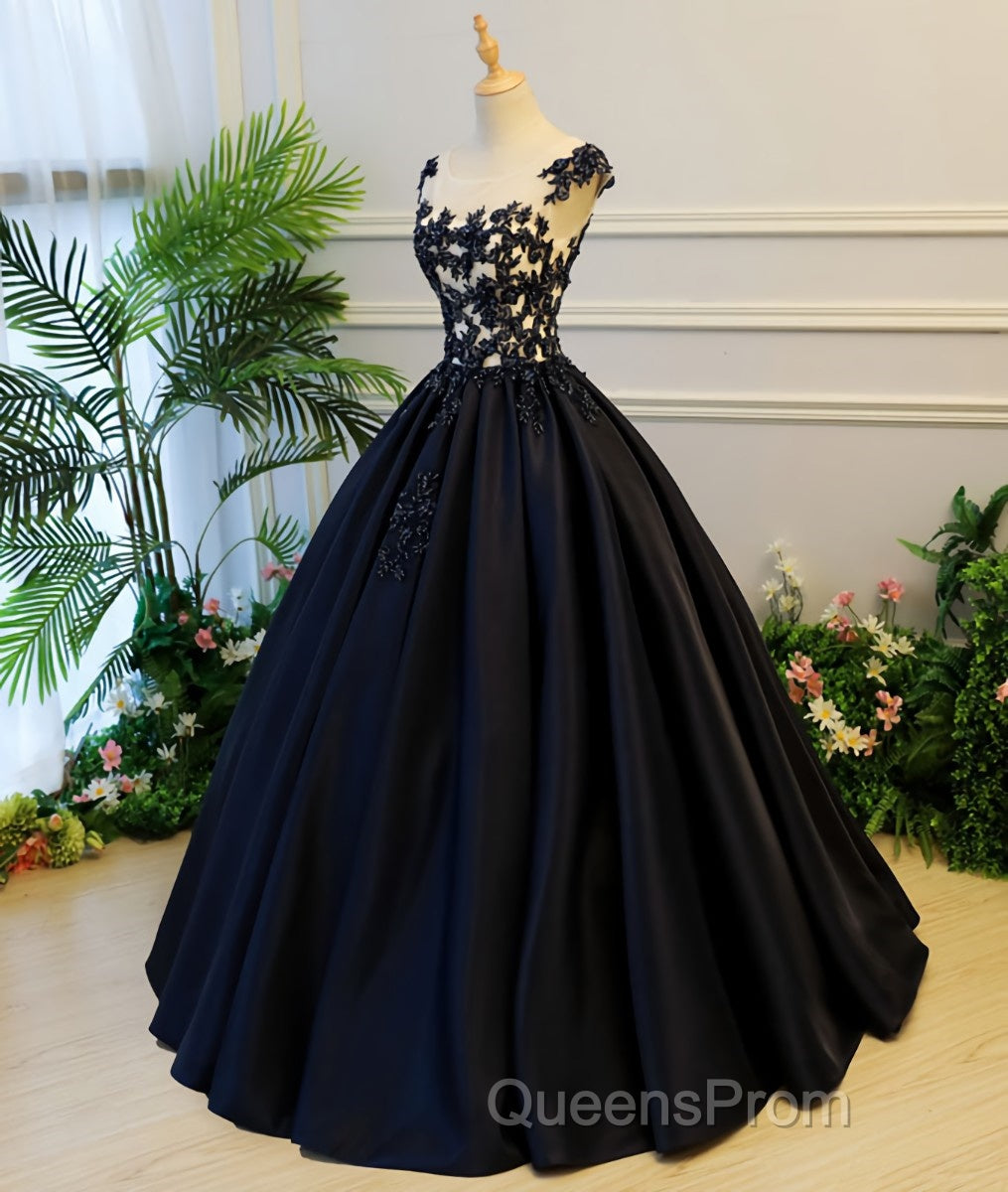 Black round neck satin long Evening Prom gown, black evening Dress Secondary image