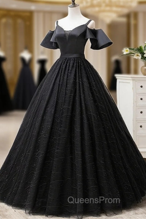 Black Satin and Tulle Ball Gown Off Shoulder Evening Dress Party Gown, Black Long Evening Dress Secondary image