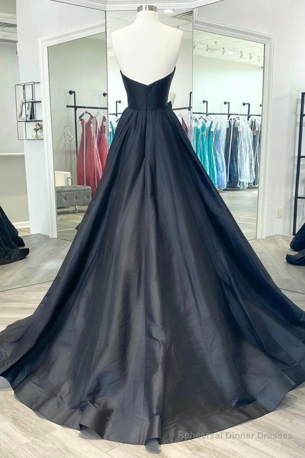 Black Satin Long A-Line Prom Dress,Women Evening Party Dresses