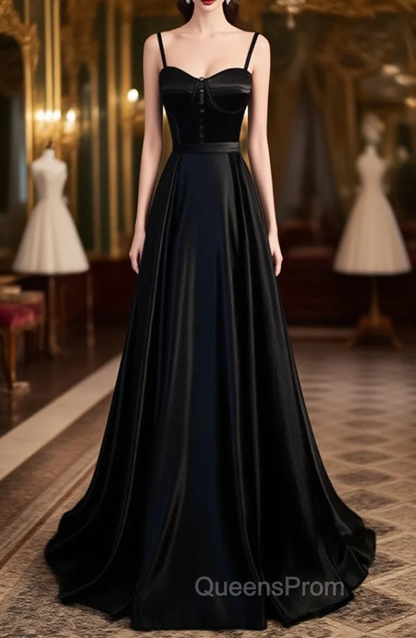 Black Satin Long Party Dress Black Simple Junior Evening Prom Dress Evening Prom Dress shops Main image