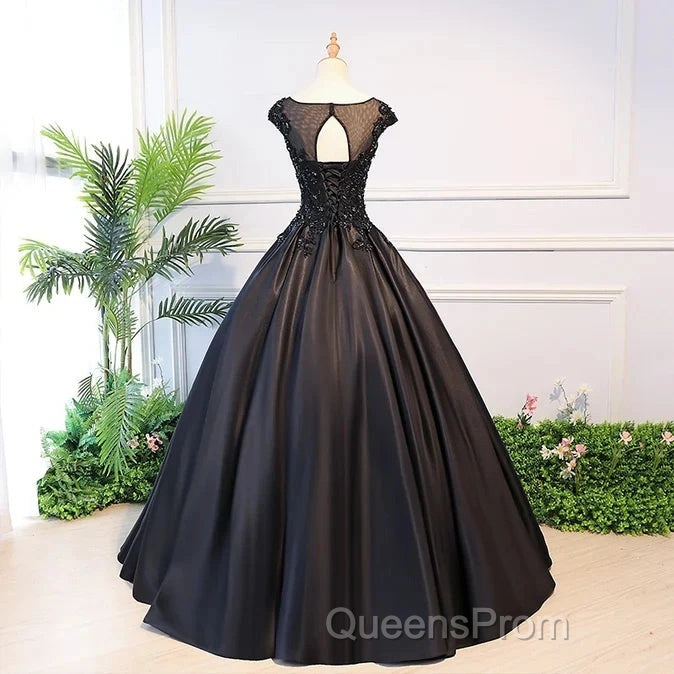Black Satin Long Party Dress Evening Gown A Line Floor Length Evening Prom Dress Elegant