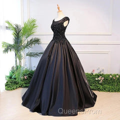 Black Satin Long Party Dress Evening Gown A Line Floor Length Evening Prom Dress Elegant