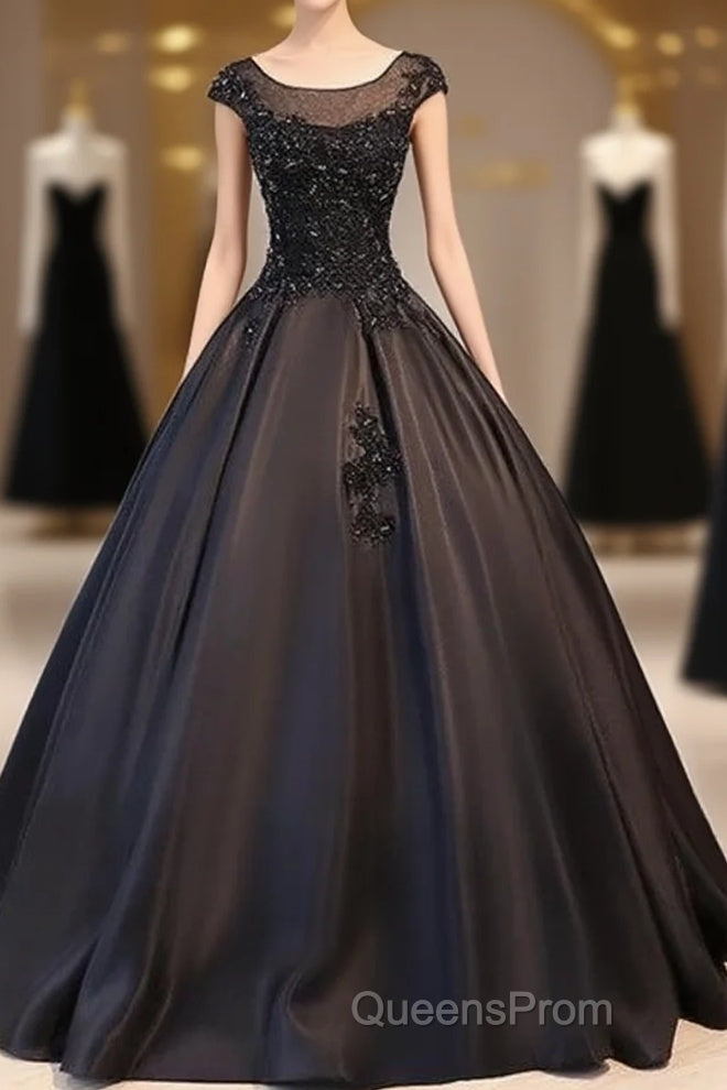 Black Satin Long Party Dress Evening Gown A Line Floor Length Evening Prom Dress Elegant Main image