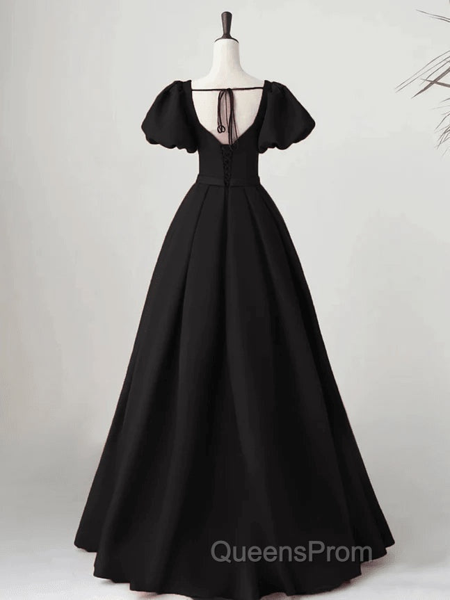 Black Satin Long Party Dress Evening Prom Dress A-line Black Evening Dress Evening Prom Dress shops Secondary image