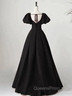 Black Satin Long Party Dress Evening Prom Dress A-line Black Evening Dress Evening Prom Dress shops
