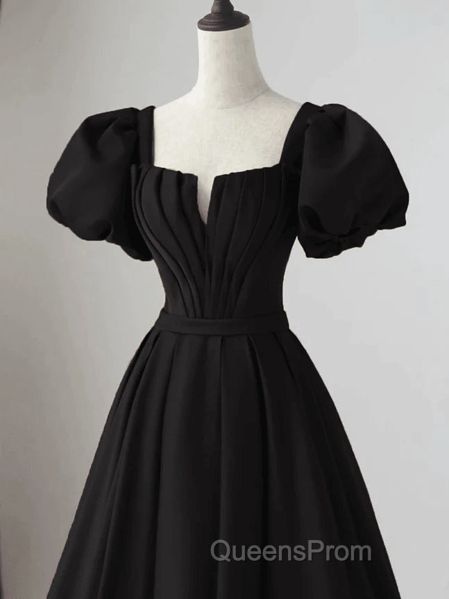 Black Satin Long Party Dress Evening Prom Dress A-line Black Evening Dress Evening Prom Dress shops