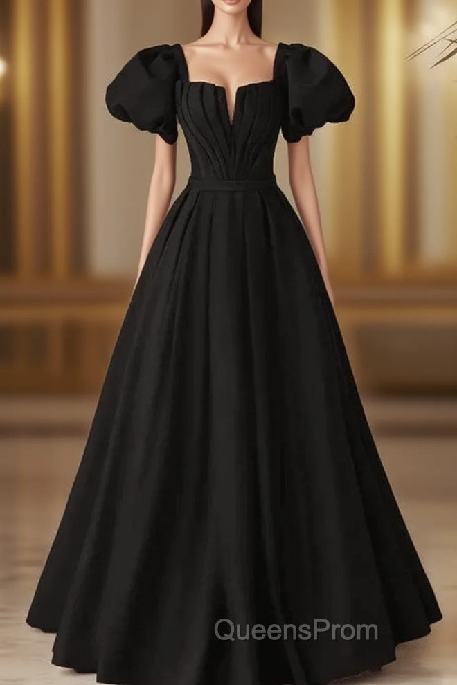 Black Satin Long Party Dress Evening Prom Dress A-line Black Evening Dress Evening Prom Dress shops Main image