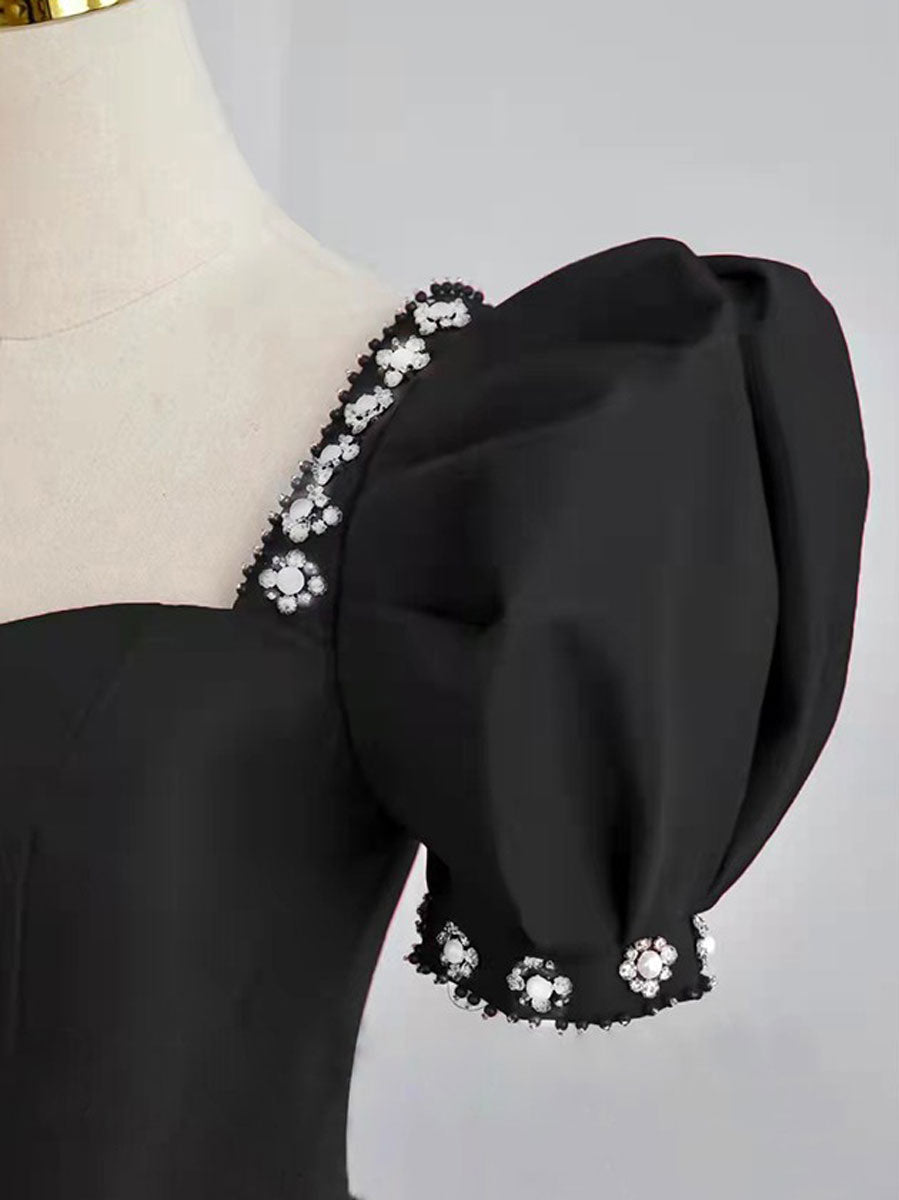 Black Satin Long Classy Prom Dress, Black Prom Dress