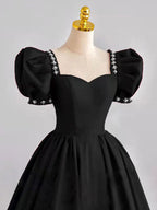 Black Satin Long Classy Prom Dress, Black Prom Dress