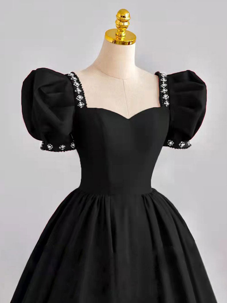 Black Satin Long Classy Prom Dress, Black Prom Dress