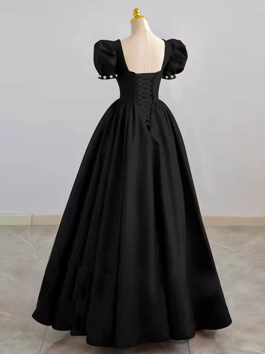 Black Satin Long Classy Prom Dress, Black Prom Dress