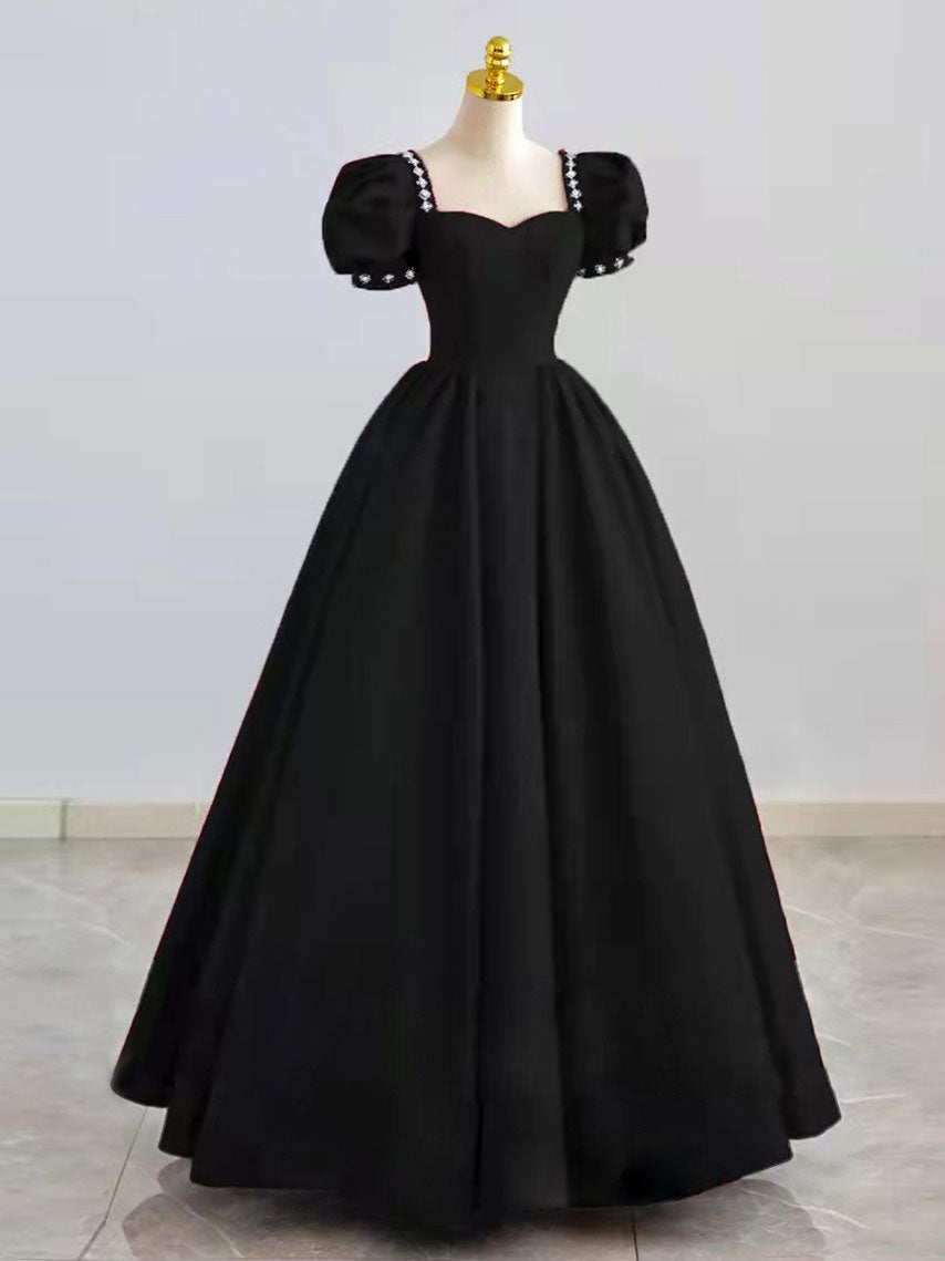 Black Satin Long Classy Prom Dress, Black Prom Dress
