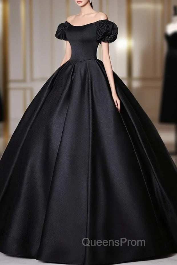 Black Satin Long Evening Prom Dress, Black Long Evening Sweet 16 Dress Secondary image