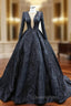 Black Satin Long Sleeve Sequins Evening Prom Dress