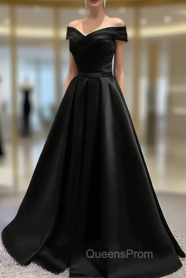 Black Satin Off Shoulder Long Simple Evening Dress Evening Dress, Black Party Dress Secondary image