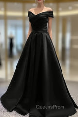 Black Satin Off Shoulder Long Simple Evening Dress Evening Dress, Black Party Dress