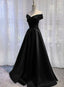 Black Satin Off Shoulder Long Simple Classy Evening Dress Classy Dress, Black Party Dress