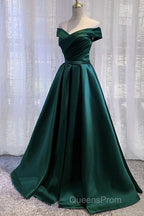 Black Satin Off Shoulder Long Simple Evening Dress Formal Dress,Stunning Party Gown