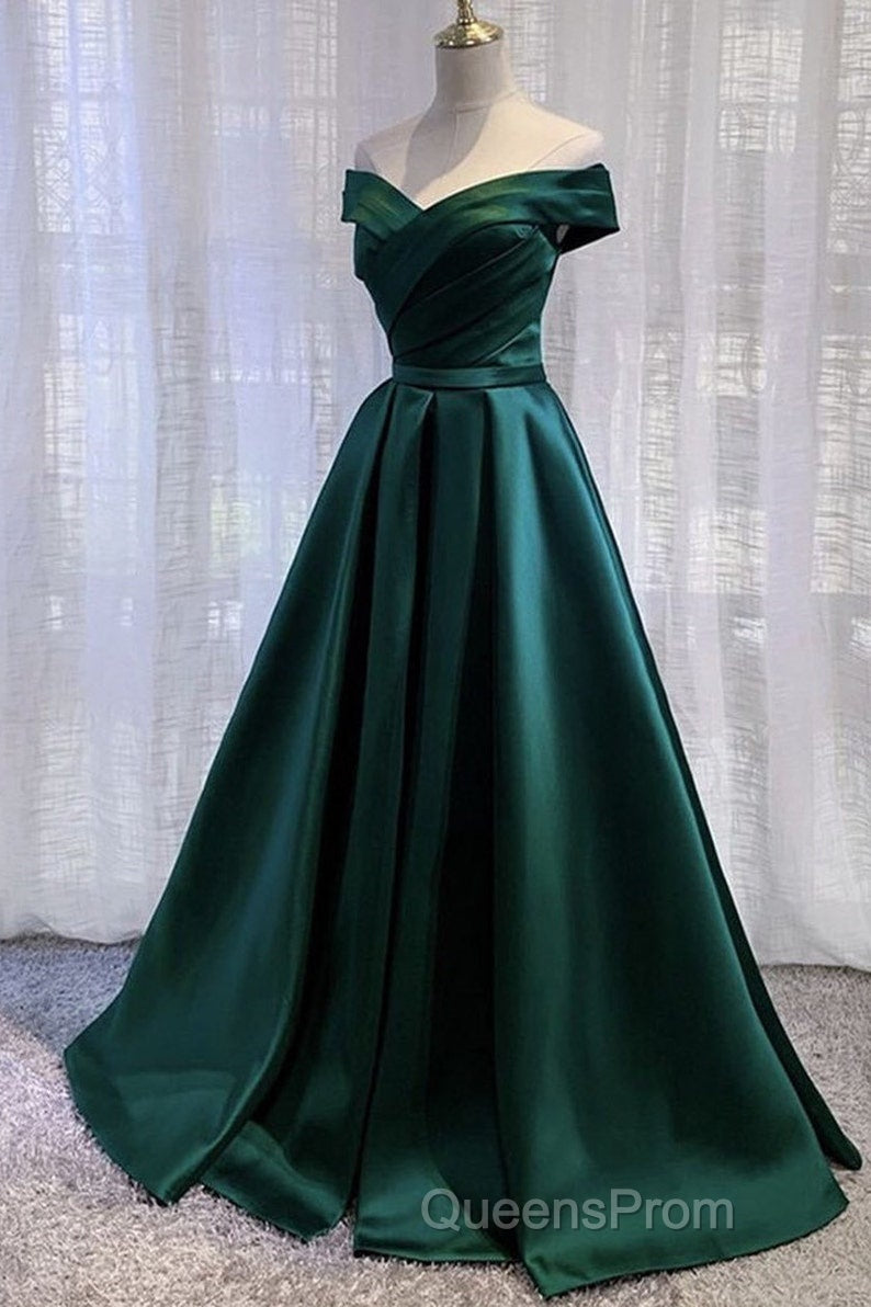 Black Satin Off Shoulder Long Simple Evening Dress Formal Dress,Stunning Party Gown