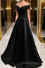 Black Satin Off Shoulder Long Simple Evening Dress Formal Dress,Stunning Party Gown