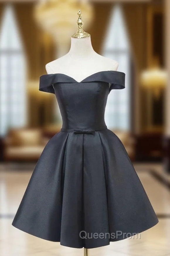 Black Satin Off the Shoulder Homecoming Dress