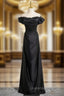 Black Satin Off the Shoulder Pleats Evening Prom Dress
