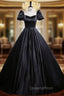 Black Satin Puff Sleeve Square Neck Evening Prom Dress
