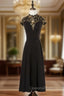 Black Satin Sequins Cap Sleeve High Neck Evening Prom Dress